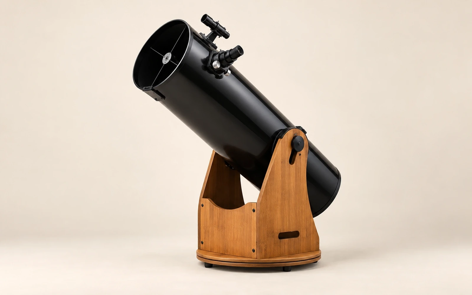 Dobsonian telescope on its wooden base